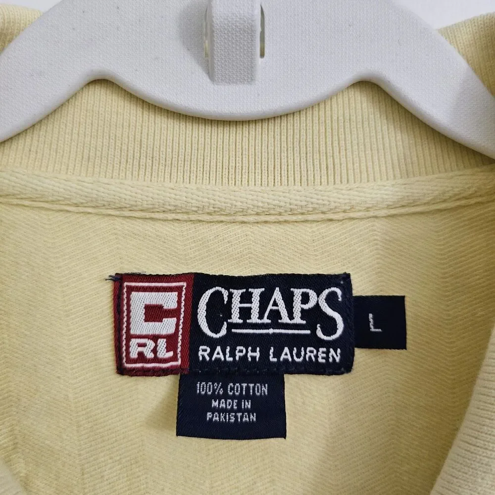 Chaps x Ralph Lauren Polo Shirt Mens Large Yellow Preppy Short Sleeve Top Cotton
